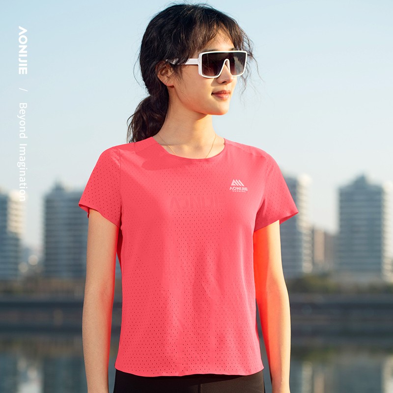 AONIJIE FW6191 Sports T-shirt Quick Drying Women Marathon Running Short Sleeves Outdoor Hiking Breathable Top T-shirts