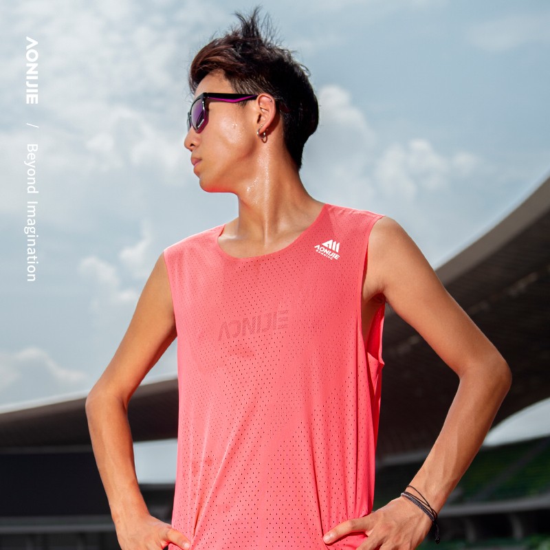 AONIJIE FM5189 Summer Running Training Men Vest Quick Drying Tank Top Breathable Blue Pink Sleeveless T-shirt for Marathon Cross-country