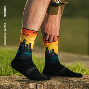 AONIJIE E4843 Cartoon Sports Five Finger Socks 1Pair Breathable Durable Long Running Split Toe Socks for Off road Running Hiking
