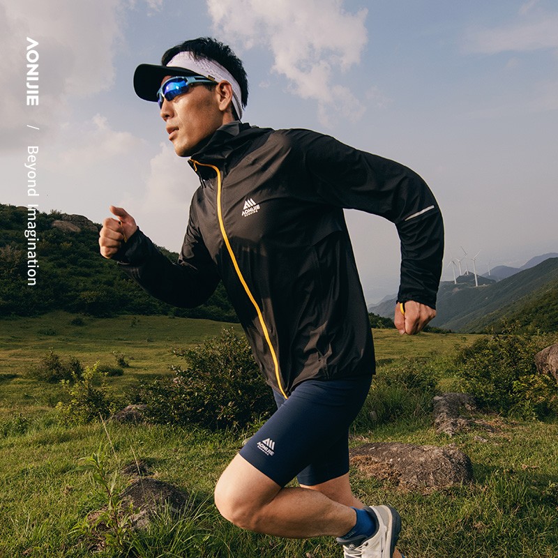 AONIJIE FM5203 Men Professional Off-road Running Jacket Blue Black Ultra Light Outdoor Windproo Hiking Mountaineering Running Jacket Clothes