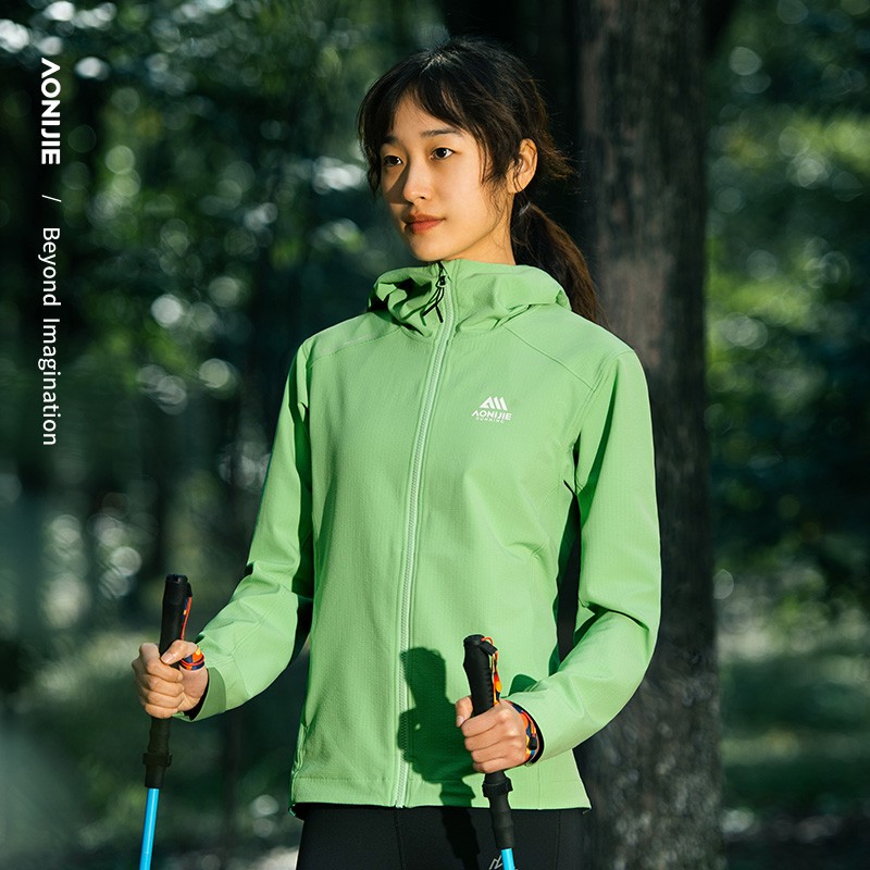 AONIJIE FW6207 Sports Hooded Jacket Black Green Women Windproof Waterproof Clothes Outdoor Jacket Hiking Running Warm Top